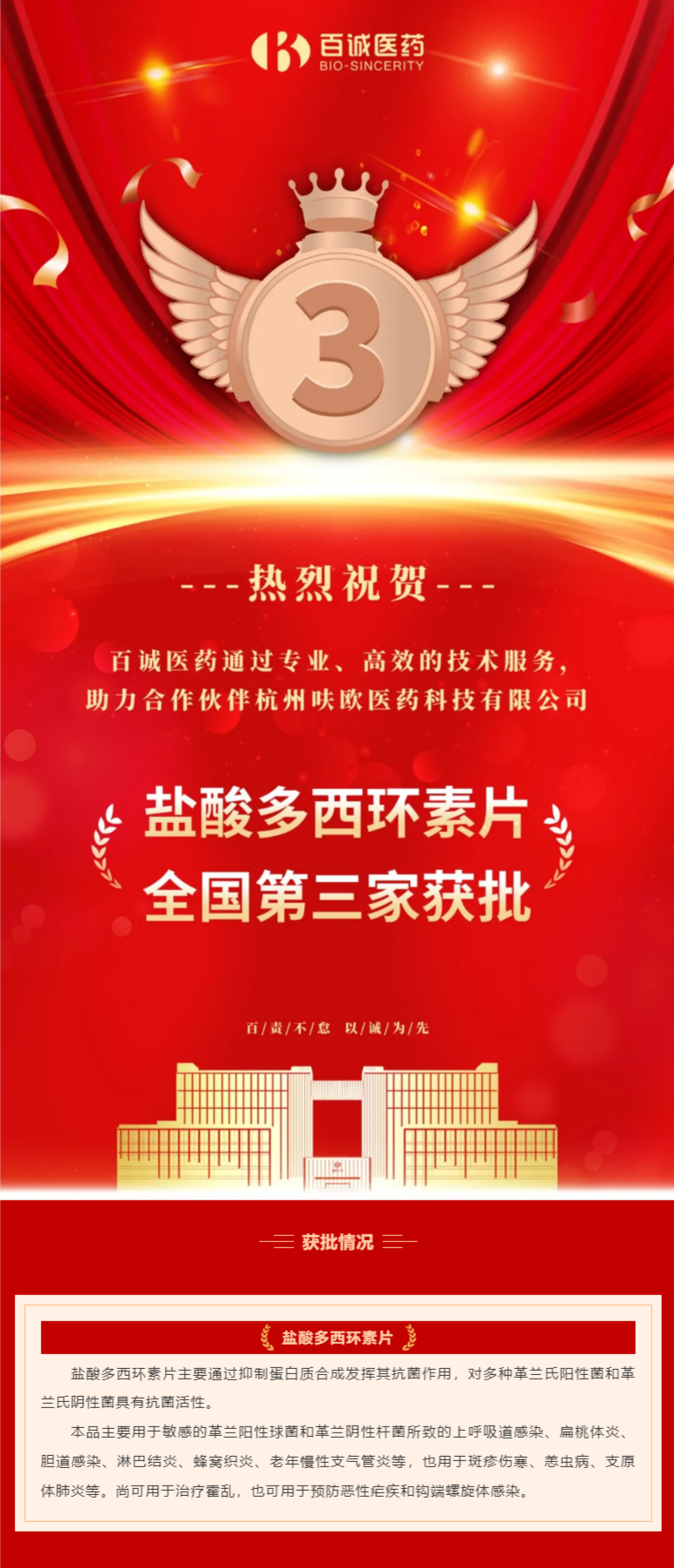 全國第三家！百誠醫藥助力合作伙伴鹽酸多西環素片獲批！.png